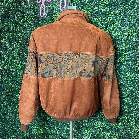 Vintage Brown Aztec Western Navajo Native Bomber Knit Jacket Sz L - Picture 5 of 14